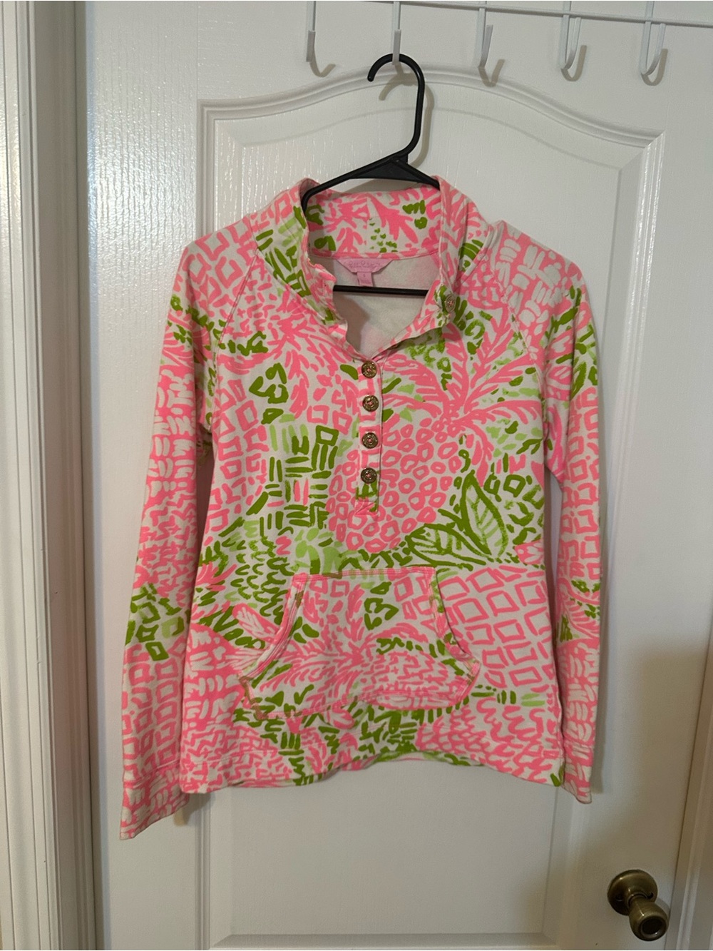 Lilly Pulitzer Skipper Popover Pink Green Pineapple Sweatshirt Size S